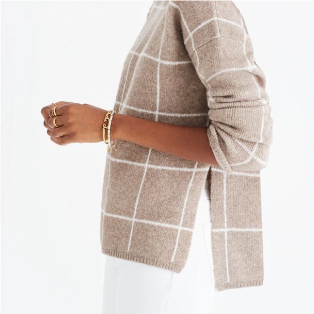 Madewell Windowpane Turtleneck Sweater in Heather Driftwood - Picture 2 of 7
